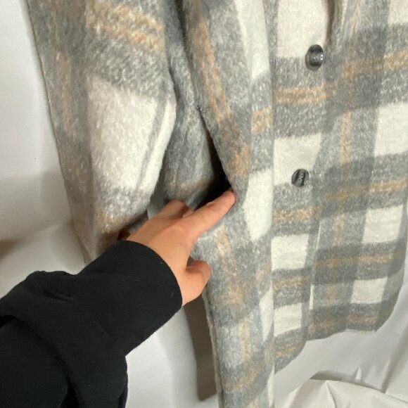 NWT Sage The Label Womens Charlie Plaid Long Coat XS - Ivory Gray Academia - Picture 12 of 16